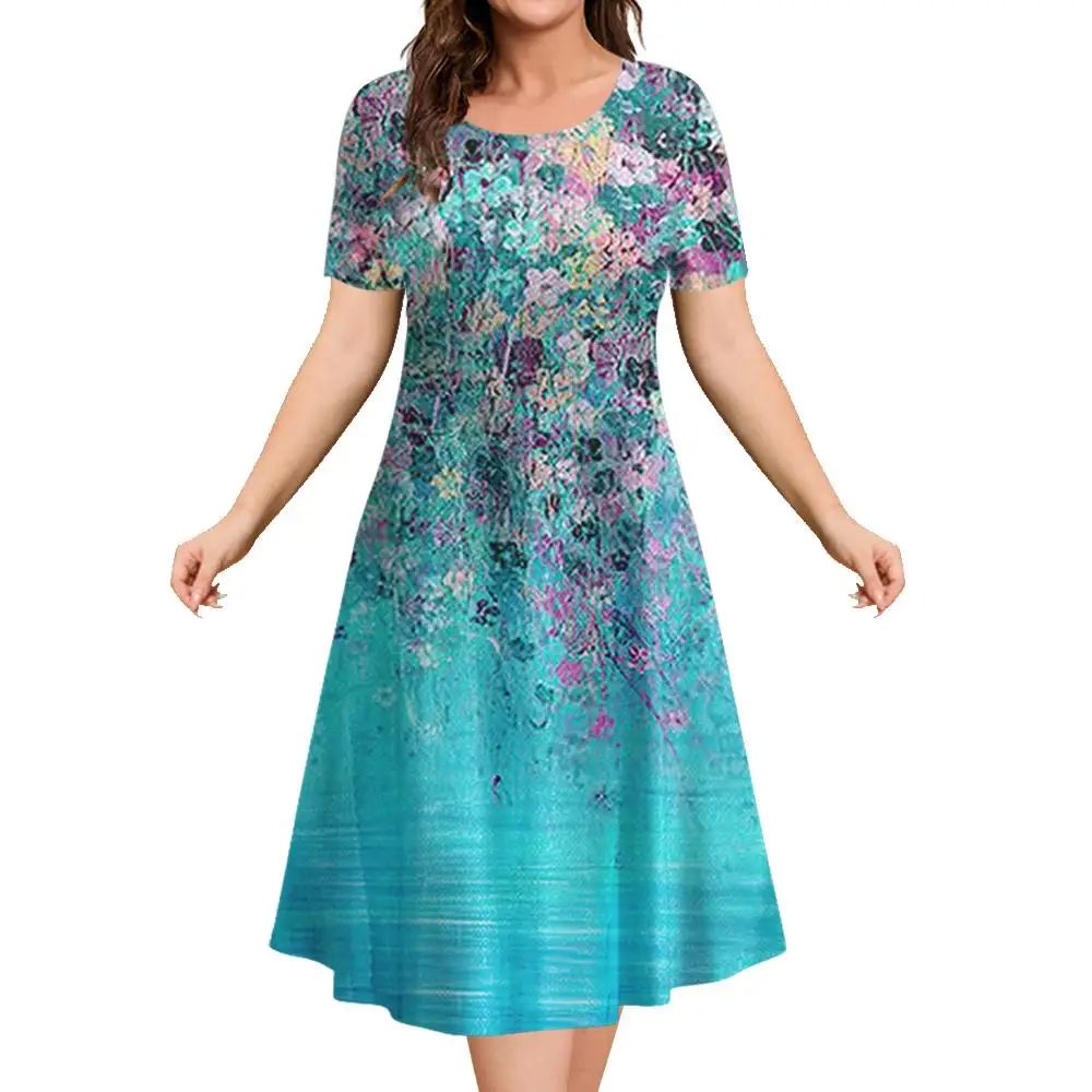 2023 New Women‘s Dresses 3d Flowers Pattern Short Sleeve To - 图1