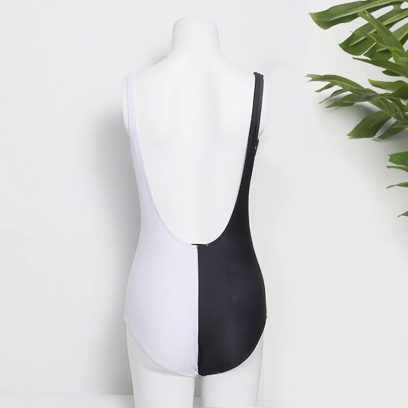 Summer Ladies Backless Stitching One Piece Swimsuit Swimwear - 图1