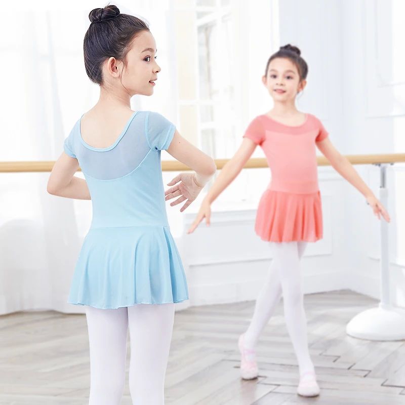 Girls Dance Leotards Ballet Dress Kids Mesh Splice Gymnastic - 图1