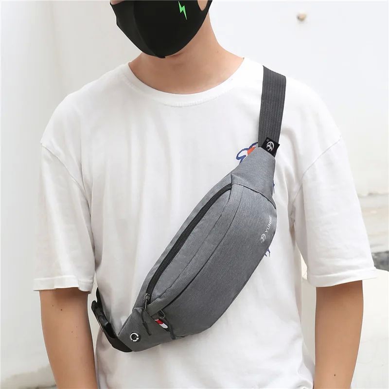 Men Male Waist Bag Pack Grey Casual Functional belt bag Larg-图1