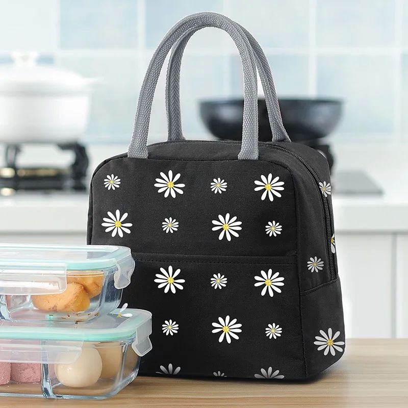 Women's Portable Daisy Printing Thermal Bag for Lunch Large - 图1