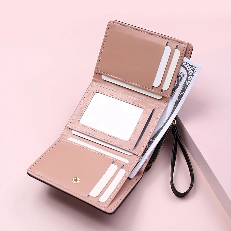 Women's Wallet Tri Fold Card Bag PU Multi Objects Pocket Sho - 图1