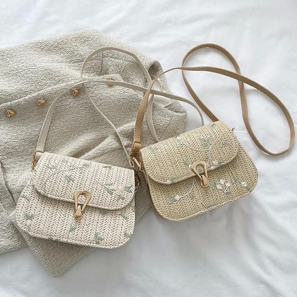 Fashion Flower Woven Saddle Bag Women Cute Straw Shoulder Ba - 图1