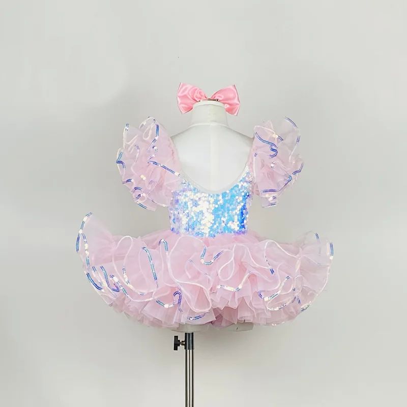 Kids Ballroom Clothing Sequined Modern Dance Tutu Dress Girl - 图0