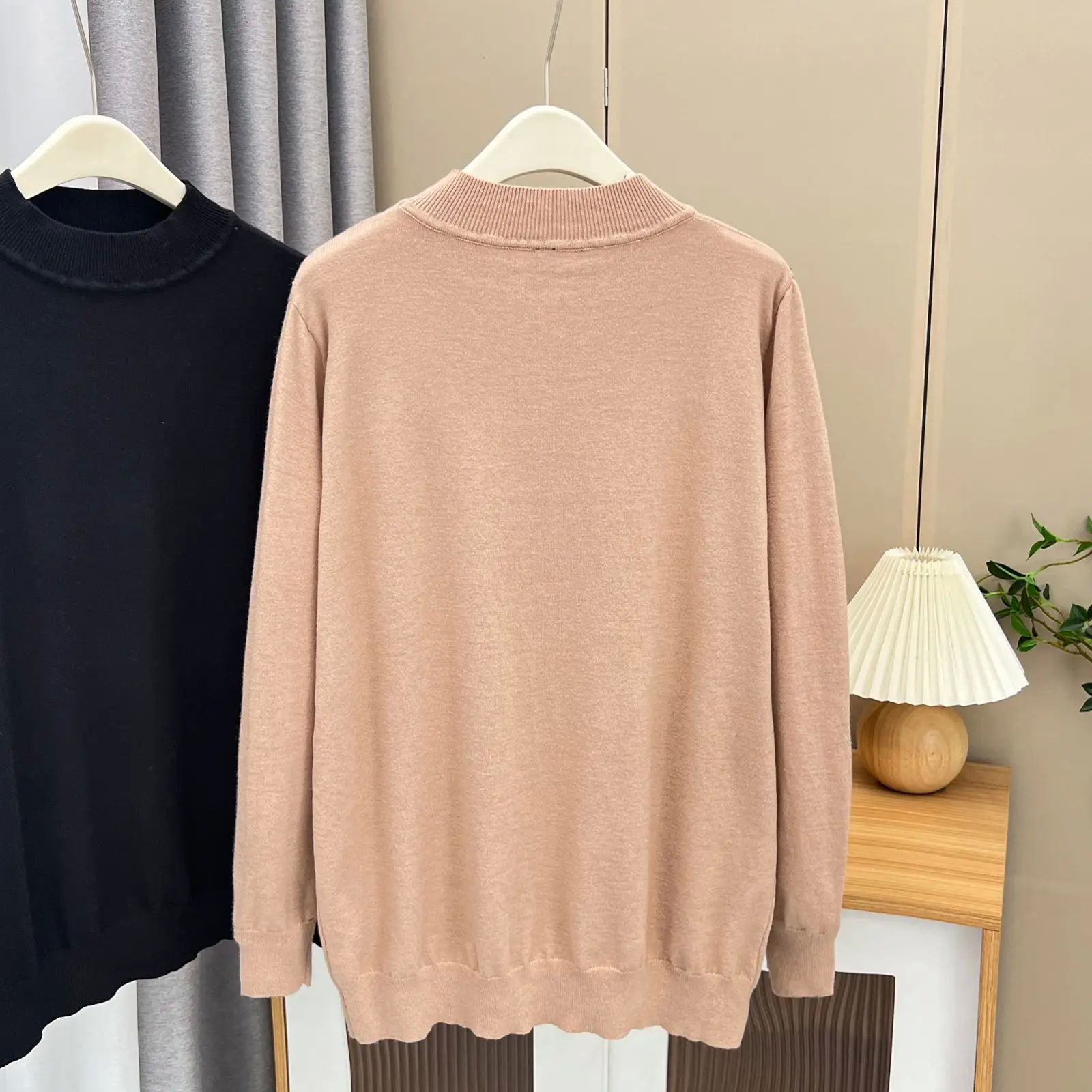 Fall Winter 100kg Simple Temperament Beaded Mock Neck Knitte - 图0