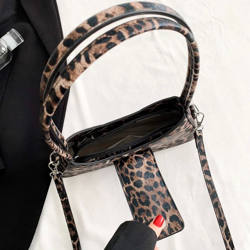 French Style Underarm Bag For Women Brown Black Leopard Hand - 图2