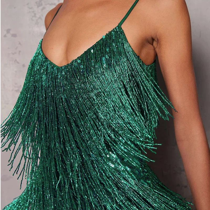 Plus Size Women Sequins Tassel Feather Dress 2023 Autumn Win - 图0