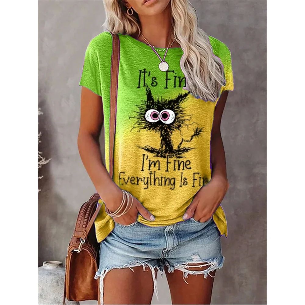 Summer New Women's Fashion T-shirt Round Neck Plus Size Shir - 图1