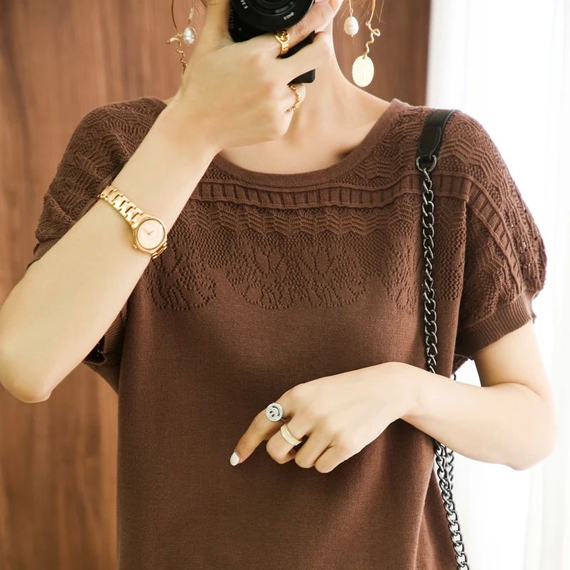 T-shirt Women's summer new 100% cotton round neck pullover s - 图3