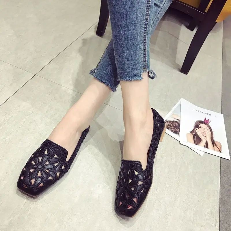 Size 35-42 Square Toe Summer Shoes for Women Embroidery Desi - 图3