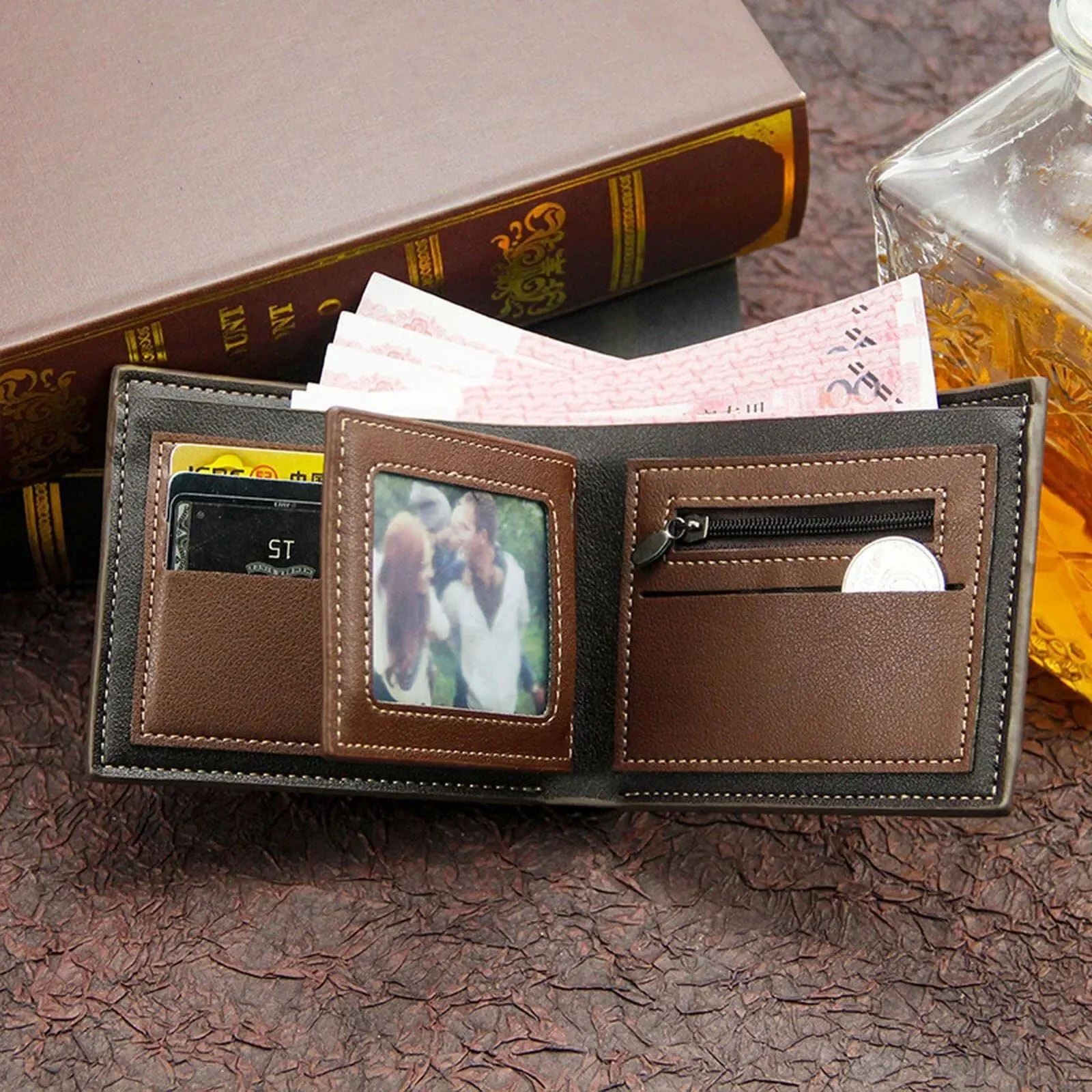 Men's Short  Wallets Frosted Large Capacity Leather Wallet M - 图1