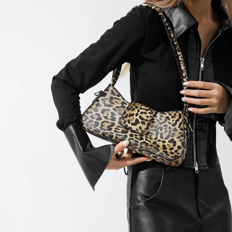 French Style Underarm Bag For Women Brown Black Leopard Hand - 图0