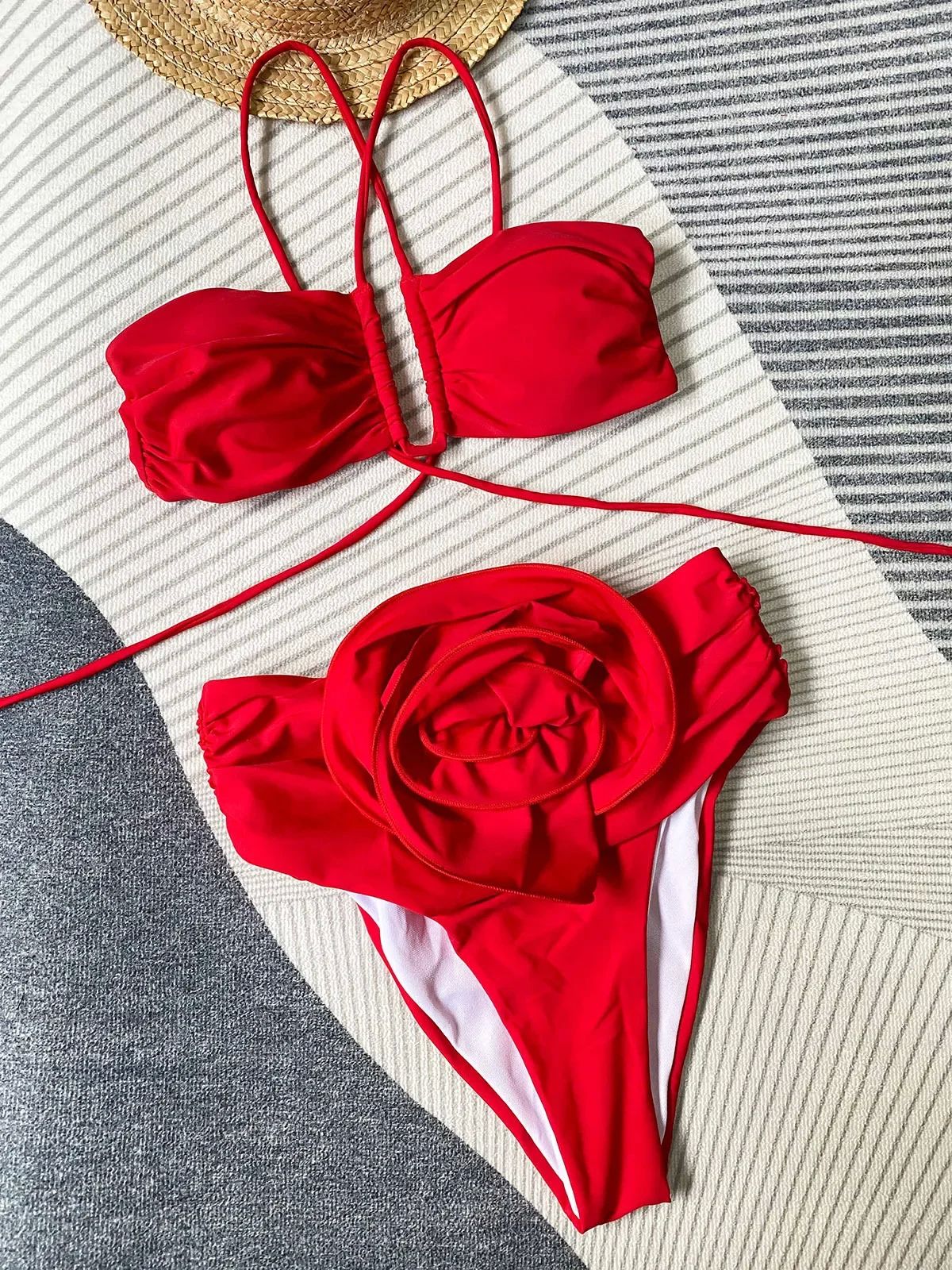 Swimwear Women Bikini 2024 Red Criss Cross Push Up Micro Swi - 图0