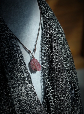 吸米碧玺原石粉红色毛衣链吊坠女