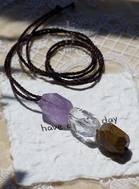 升学紫水晶吊坠白水晶图画石项链