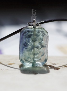 天然彩萤石雕件小吊坠项链锁骨链