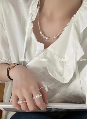 Guliey故里宜 施华洛珍珠戒指珍珠素圈 单珠 大小双珠弹性绳指环
