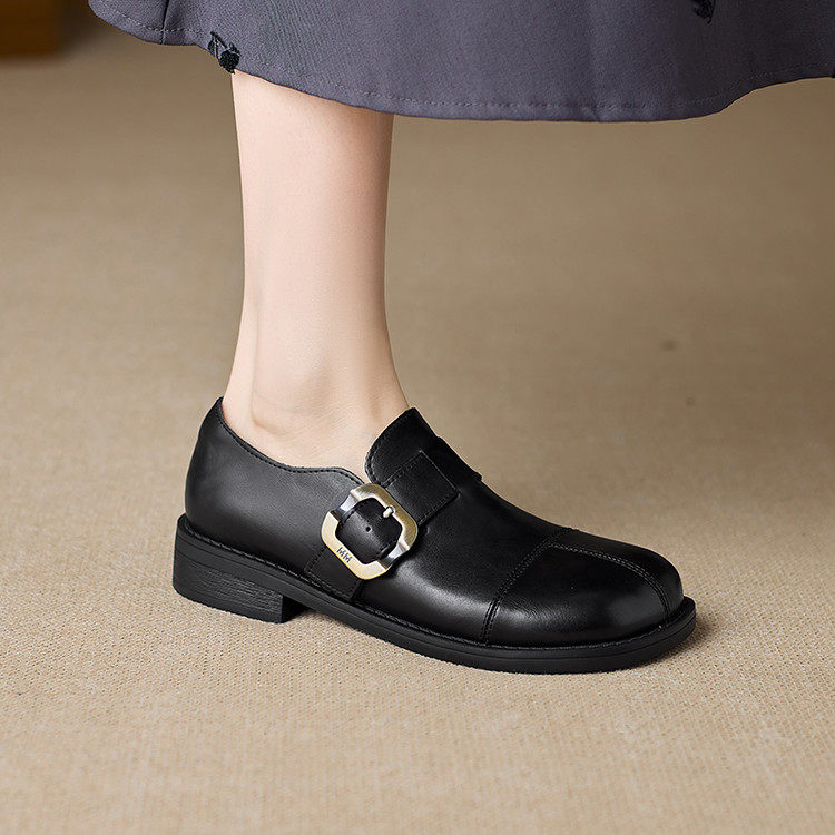 英伦风大圆头皮鞋简约百搭工作鞋牛皮乐福鞋3cm粗跟深口单鞋女40,淘宝优惠券,粉丝福利购,淘宝优惠卷