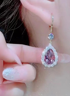 妾之意日韩微镶紫色水晶耳饰女