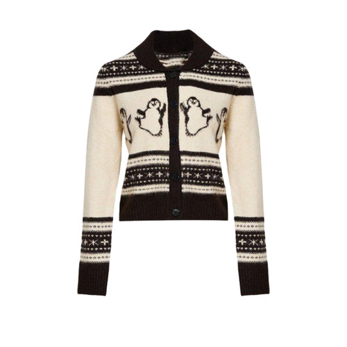 UR&DC2025冬季新款法式都市学院风趣味图案针织开衫女毛衣外套厚 - 图3