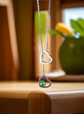 精品青瓷釉滴樱桃吊坠925银项链