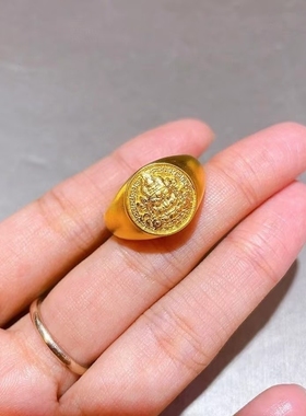 金包银黄财神戒指转运指环古法黄金色复古民族风招财纳福食指环