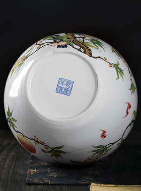 景德镇陶瓷仿古大号花瓶九桃天球瓶中式客厅电视柜博古架装饰摆件