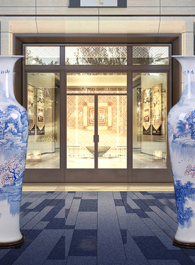 景德镇陶瓷手绘青花山水大花瓶客厅酒店公司开业落地摆件乔迁送礼