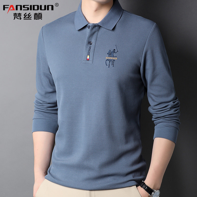 纯棉长袖男士polo衫休闲潮有领子 梵丝顿T恤