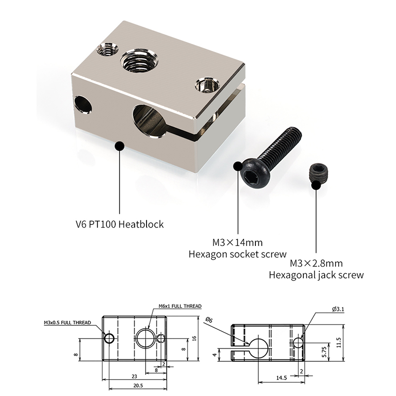 3D打印机配件 E3D V6挤出头加热块兼容PT100传感器热电偶高温-图0