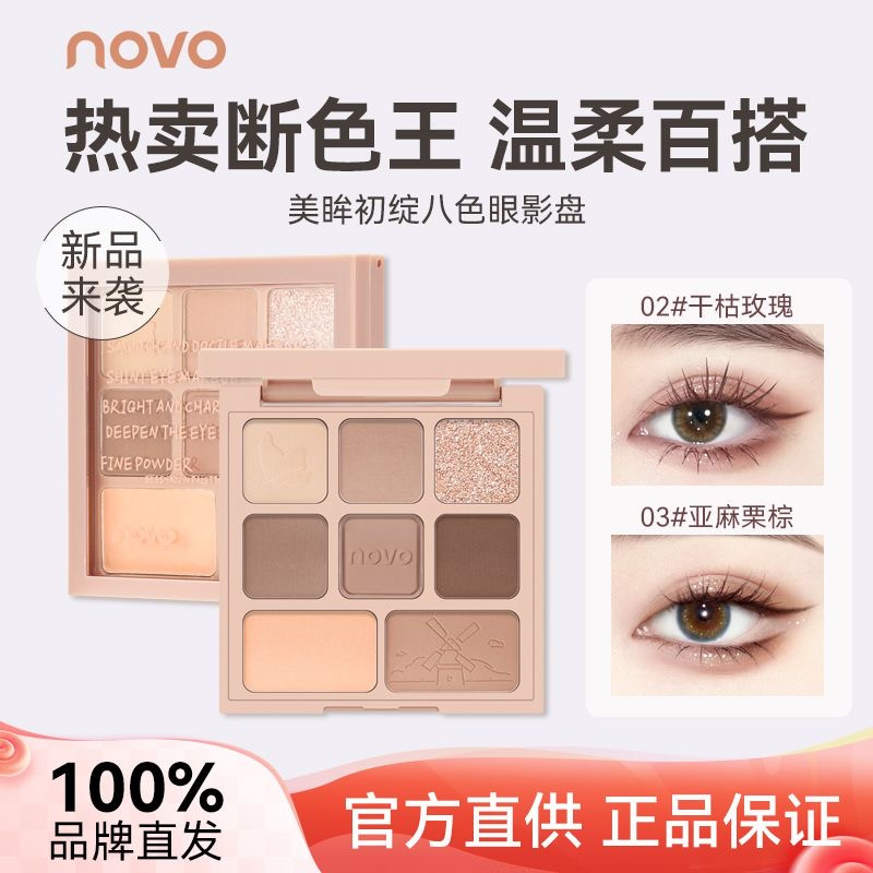 2025新款novo综合盘八色眼影盘哑光大地色高光修容腮红一体盘彩妆,淘宝优惠券,粉丝福利购,淘宝优惠卷