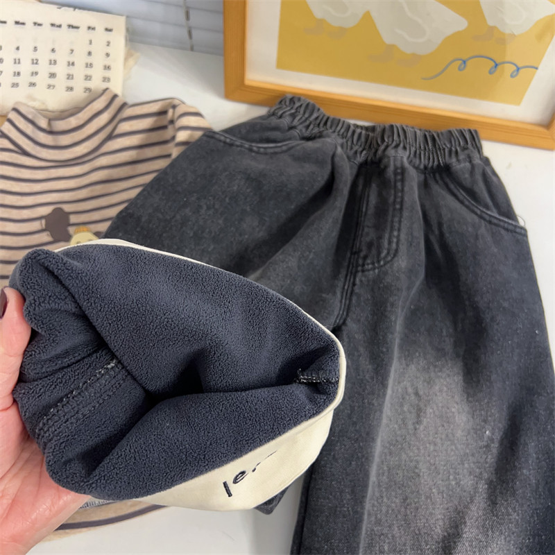 儿童加绒阔腿牛仔裤2025新款冬季男童洋气加厚长裤中小童保暖裤潮,淘宝优惠券,粉丝福利购,淘宝优惠卷