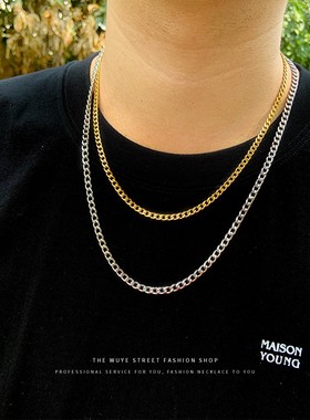 不锈钢无吊嘻哈街头短款银项链