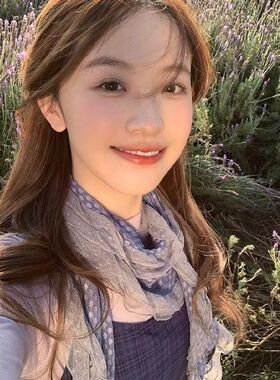 藤井树同款古早褶皱波点蓝波蕾丝蓝色围巾木耳边长款百搭丝巾围脖