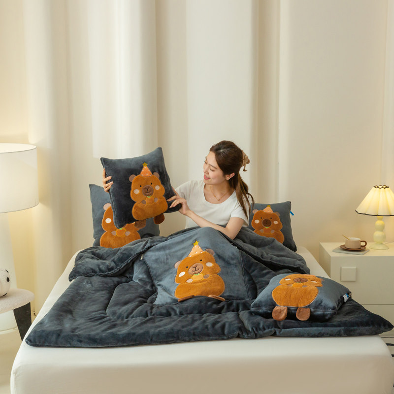 多功能二合一靠垫空调抱枕被加厚牛奶绒腰靠坐垫午休毯子卡皮巴拉,淘宝优惠券,粉丝福利购,淘宝优惠卷