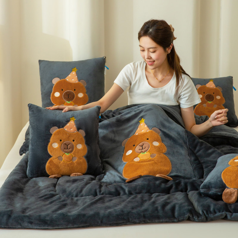 多功能二合一靠垫空调抱枕被加厚牛奶绒腰靠坐垫午休毯子卡皮巴拉,淘宝优惠券,粉丝福利购,淘宝优惠卷