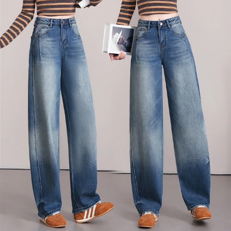 浅蓝色美式阔腿牛仔裤女2026春秋新款高腰宽松遮跨显瘦直筒拖地裤,淘宝优惠券,粉丝福利购,淘宝优惠卷