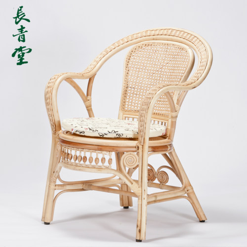 长青堂 天然真藤椅单人藤椅子休闲家具办公椅简约户外阳台靠背椅 - 图2