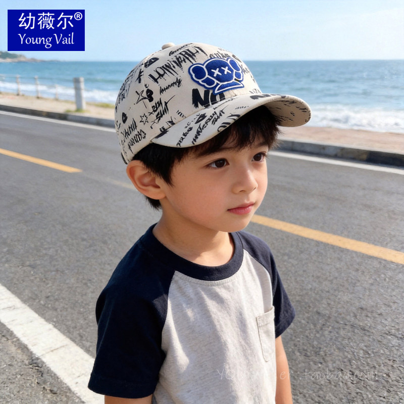 儿童帽子早春秋季炸街黑色痞男宝宝帅气棒球帽女孩子字母鸭舌帽潮
