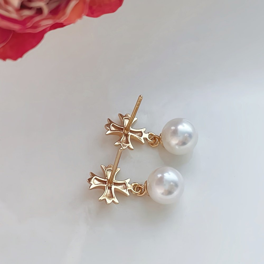 天然淡水珍珠强光圆珠耳钉经典简约纯银耳饰时尚十字架明星款耳环,淘宝优惠券,粉丝福利购,淘宝优惠卷
