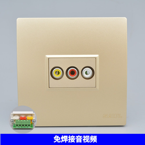 免焊三孔莲花RCA对劲接音视频插座86型直插AV多媒体墙壁暗装面板 - 图0