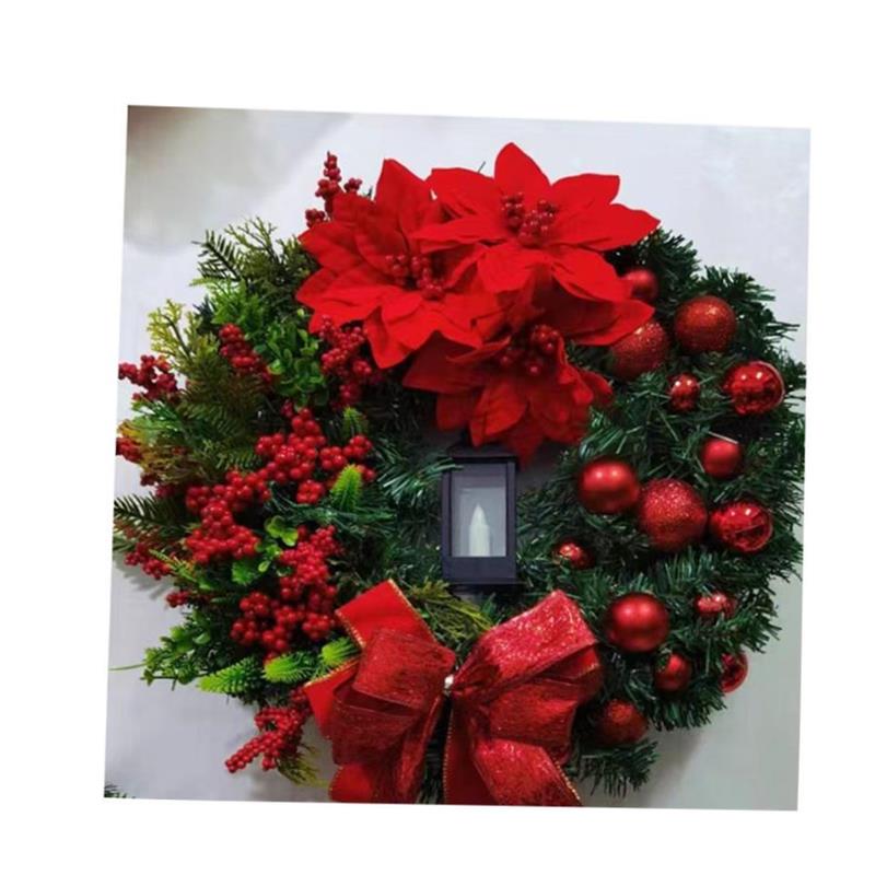 Christmas Wreath with Lamp Bow Ball Big Red Flower Navidad 1 - 图3