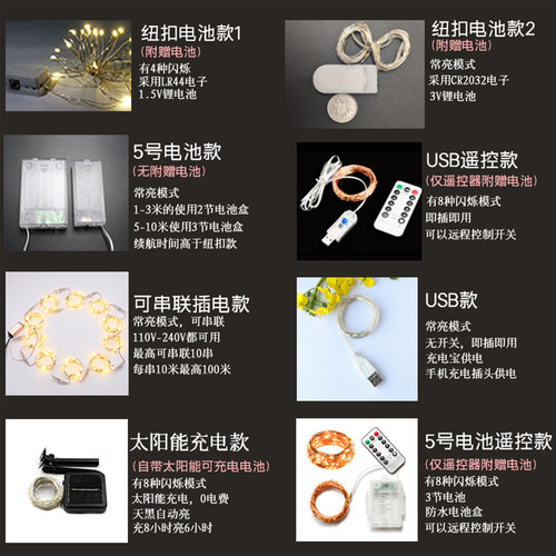 铜线灯小彩灯串灯闪灯满天星led灯条节日氛围花束装饰灯带diy礼物 - 图3