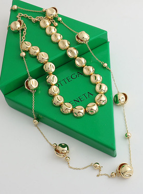 金色开口凹陷圆珠串珠链条项链女