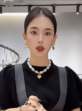 巴洛克珍珠爱心吊坠项链女高级感