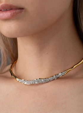 金色不规则熔岩闪钻项圈项链颈圈