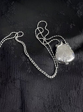 时髦银色花语玫瑰花小包包项链女高级感轻奢斜挎链条包长款毛衣链