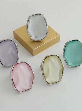 极光水波纹戒指大宝石开口食指戒