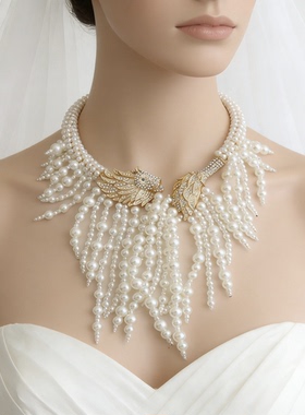 法式老钱风串珠珍珠项链流苏项圈