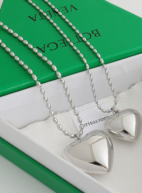 钛钢银色立体桃心爱心项链毛衣链